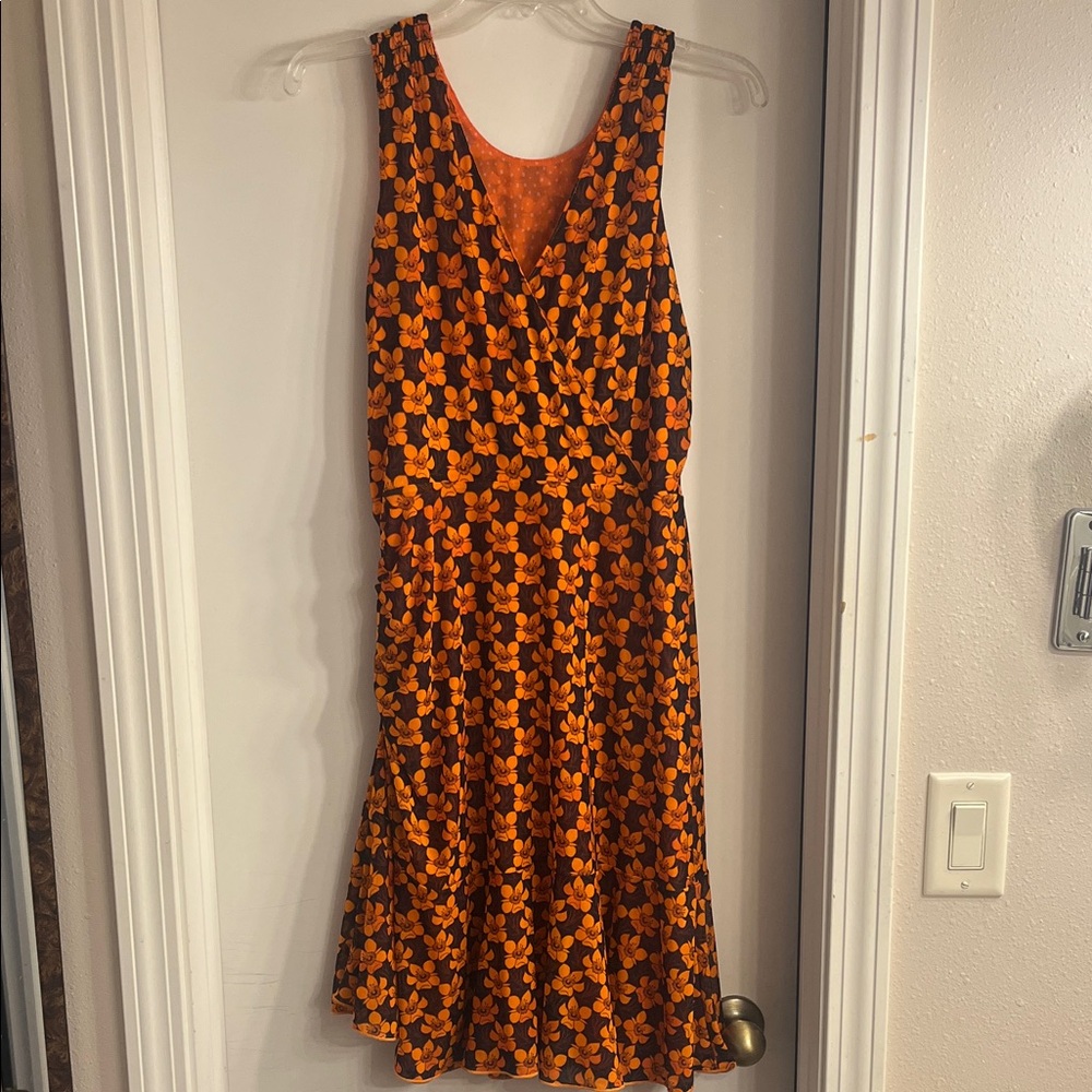 CAbi Vibrant Orange Floral Midi Dress